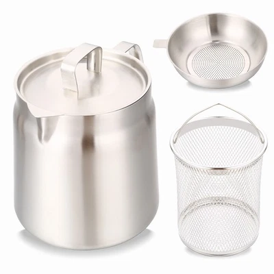 Oil Filter Pot with Strainer Frying Basket Stainless Steel Oil Strainer Pot - Image 1 of 4