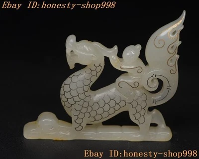 Colgante de plata dorado antiguo jade hetiano de 2,8" de China tallado gente montar un dragón Foto 1 de 4