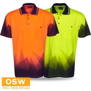 Hi Vis Men's Triangular Design Sublimation Printed Short Sleeve Polo Shirt - Picture 1 of 6