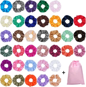 40 Pezzi Elastici Capelli Fasce Ropes in Raso, Scrunchies per Capelli Seta E Lis - Foto 1 di 12