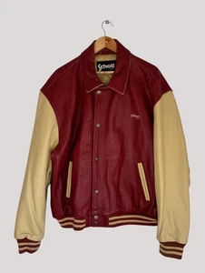 Vintage Schott USA Leather Award Bomber Jacket/Varsity Style - Red 2-Tone - XXL - Picture 1 of 16