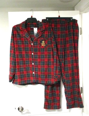 Ralph Lauren Womens microfleece Pajamas Red Plaid Embroidered Logo Size Medium - Image 1 of 4