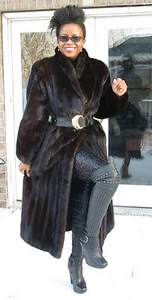 Designer Full length Lanvin Dark Brown Mink Fur Coat Jacket Stroller M-L 10-16 - Picture 1 of 12