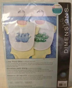 Dimensions Little Pond Bib Kit Stamped Cross Stitch (70-73698) Elephant / Turtle - Picture 1 of 5