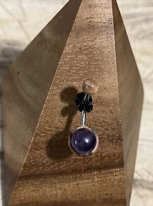 14G OLIVE WOOD & AMETHYST BELLY RING 1.6MM NAVAL BAR BOHO ORGANIC JEWELRY - Picture 1 of 7