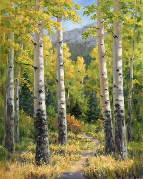 Giclee Oil Painting Decor Birch forest landscape HD