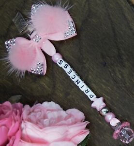 Personalised pram charm in baby pink baby girls pink bow 