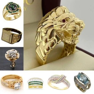 Men Women Rings Inlay Diamond Alloy Size 6-12 Brass White Zircon Wedding Fashion - Bild 1 von 22