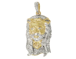 Men's 10K Yellow Gold Jesus Face Head Piece Diamonds Charm Pendant 1.0ct 1.2" - Afbeelding 1 van 6