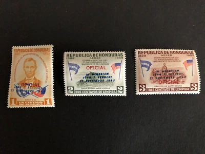 Honduras Stamps, Scott # C25-C27, John Kennedy Memorial of 1963 Overprint, MNH - Изображение 1 из 2