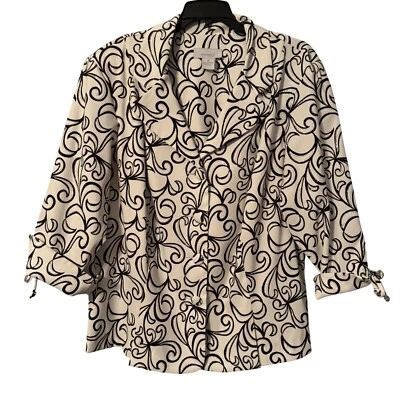 Dressbarn женщина 14 Вт черный и белый Swirl печать блузка с 3/4 рукава куртка - Изображение 1 из 4