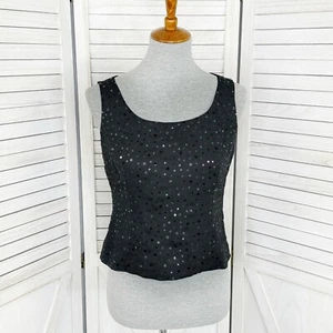 Kasper Petites Sequin Camisole Tank Top Womens 2P Black Party Evening Sleeveless - Picture 1 of 12
