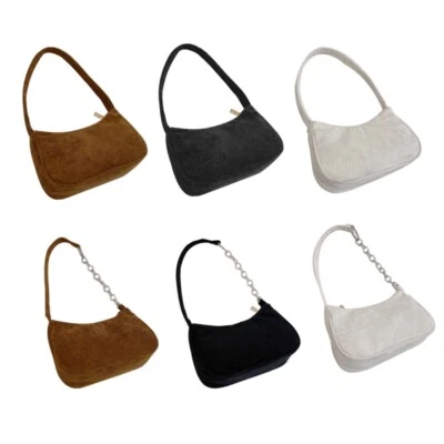 All-match Stripe Underarm Bag Corduroy Shoulder Bag with Zipper Handbag - Image 1 of 4