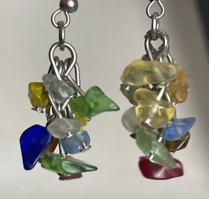 Sea glass cascade pebble earrings
