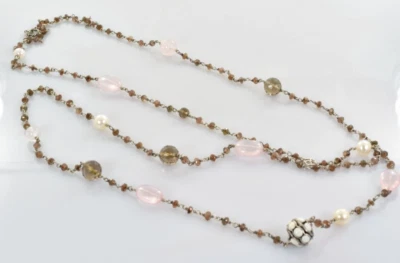 David Yurman Bijou Colar Multi Pedras Preciosas 46" - Quartzo Rosa e Fumê - Pérola - Imagem 1 de 4