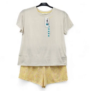M&S Collection Pure Cotton Palm Print Shortie Pyjama Set - Picture 1 of 5