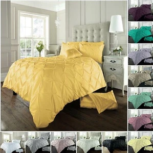 PINTUCK DUVET SET POLY COTTON QUILT COVER SINGLE DOUBLE SUPER KING SIZE BEDDING - Picture 1 of 60
