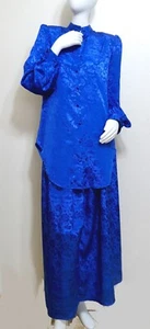 Vintage 70s Chinese Collar Oversized Blouse Skirt Dress Electric Blue Maxi S - Picture 1 of 7