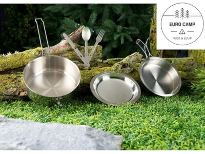 NEU 6tlg Edelstahl Geschirr Set für Outdoor Camping Zelten Urlaub Reise Festival - Bild 1 von 3