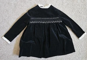 Vintage handgesmoktes Samt Langarm Kleid. Größe 4T.  - Bild 1 von 7