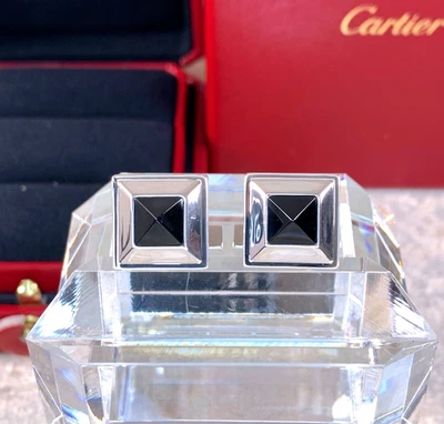 Gemelos Cartier Plata de Ley 925 Ónix Acabado Paladio Negro con Estuche Foto 1 de 4