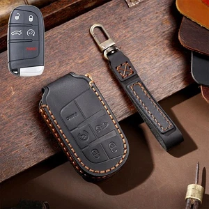 Leather Smart Remote Key Case Fob Cover For Jeep Cherokee Compass Grand Cherokee - Picture 1 of 30