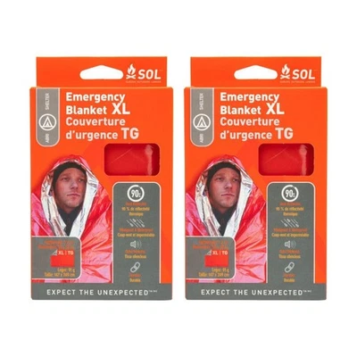 2PK SOL Emergency Blanket XL Heat Reflective Orange 147x249cm Durable Waterproof - image 1 of 4