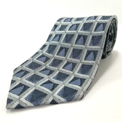 Corbata XMI Platino Lujo Azul Gris Geométrica Tejida Seda EE. UU. 60" X 3.75" Foto 1 de 4