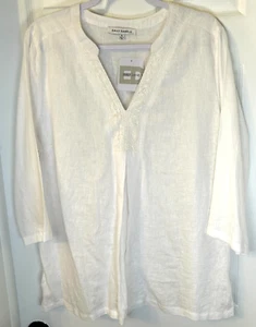 Emily Daniels Bluse Gr. XL Elfenbein Leinenmischung Häkelspitze V-Ausschnitt Tunika Top Neu mit Etikett - Bild 1 von 8