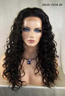 Peluca frontal de encaje en capas ondas apretadas 1b33 negra resaltar calor seguro largo rizado Sha Foto 1 de 4