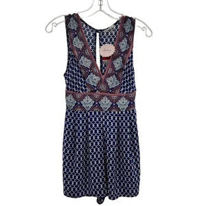 Soprano Women's Sleeveless V-Neck A-Line Dress Blue/Multi Mixed Print XS New - Picture 1 of 9