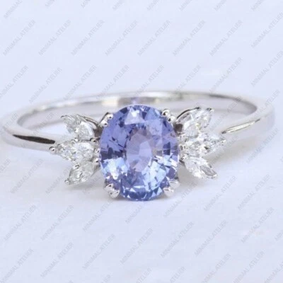 925 Sterling Silver Lavender Sapphire Ring,Wedding Cluster Ring,Stackable Ring - Image 1 of 4