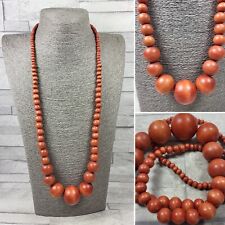 Long Graham Necklace Orange Wood Beads Bohemian Costume Jewellery Statement 