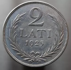2Lati 1925 - Letonia KM #8 moneda de plata - "R748" - Imagen 1 de 4