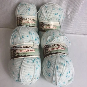 4 madejas Patons hilo canadiense acrílico blanco azul moteado confeti #500 a juego - Imagen 1 de 11