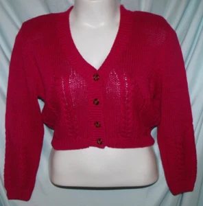 VTG OBR V-Neck Cardigan Sweater Heavyweight Cropped Cable Knit Red Women's S - Picture 1 of 9