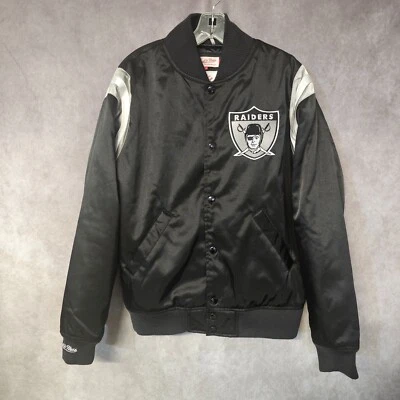 Chaqueta de bombardero Mitchell & Ness Las Vegas Oakland Raiders negra satinada para hombre M Foto 1 de 4