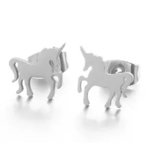 Stainless Steel Unicorn Stud Earrings - Picture 1 of 6