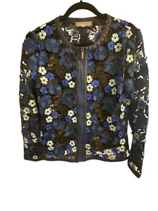 Bagatelle Damen blau schwarz Blumen bestickt Spitze Reißverschluss Jacke Top Größe Small - Bild 1 von 15