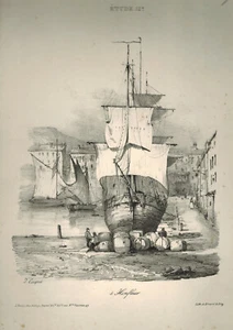 Jules Coignet - Lithographie von Bénard & Frey - A Honfleur - Boot - Etude 12e - Bild 1 von 1