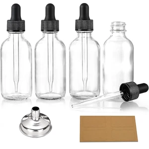 Set of 4, 1 Oz Clear Eye Dropper Bottles with 1 Stainless Steel Funnels & 4 Labe - Picture 1 of 12