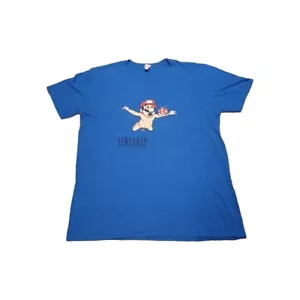 Vintage 2000er Nirvana Nevermind Mario Parodie Humor lustig blau T-Shirt Gr. Large - Bild 1 von 4