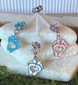 1pc Pregnancy Belly Ring Baby Feet Heart 1" Bio Flex Maternity Navel 14g - Picture 1 of 7