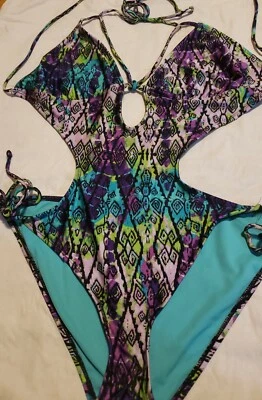 Y2k Size XL Cutout Swimsuit Black  and Mixed Colors One Piece  XL - Image 1 of 4