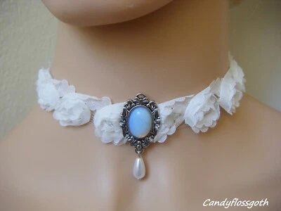 Gargantilla de gasa rosa cinta opalita camafeo cuentas lolita * hecha en Reino Unido * Foto 1 de 4