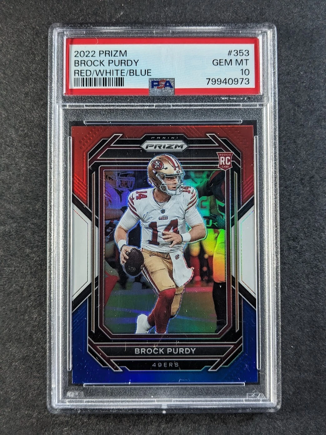 Carte Brock Purdy (49ers) – Optic Cracked Ice Prizm – PSA 9 – Rookie 2022 – #15/ – Panini