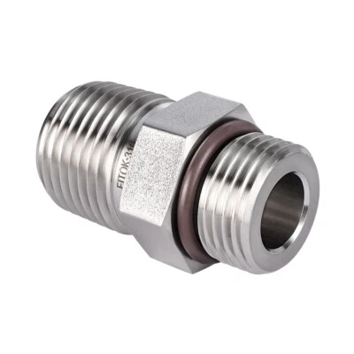 FITOK Hex Nipple 1/2 Male NPT × 3/4-16 Male SAE/MS Straight Thread 316 SS - Image 1 of 3