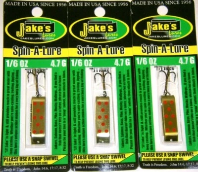 JAKE'S LURES JAKE'S JAKES SPIN A LURE LIL-JAKES LIL-GOLD 3 PACK 1/6 oz Brass