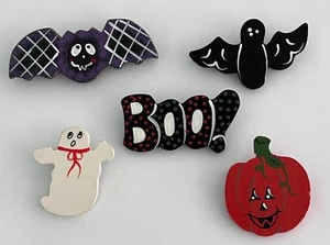 Set Of 5 Hand-Painted Halloween Pins Pin Ghost Bat Pumpkin Boo! Lot Teacher - Bild 1 von 3
