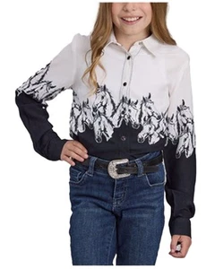 Roper Girls' Horse Border Long Sleeve Snap Western Shirt - 03-080-0590-2090 BL - Picture 1 of 7